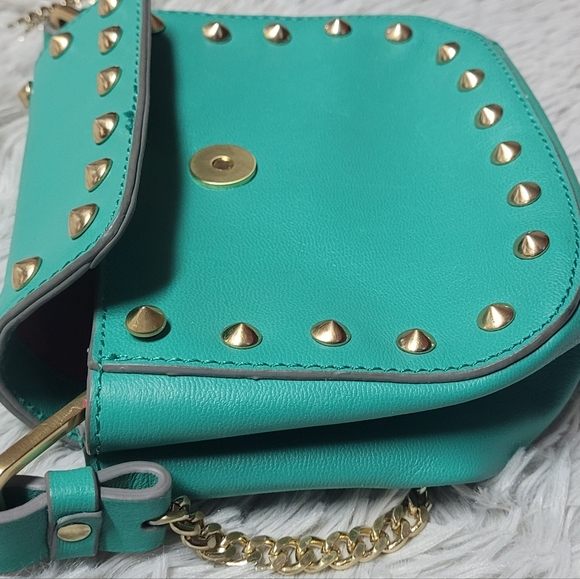 NWT Brian Atwood Turquoise Leather Purse w/ Magenta Lining - Picture 3 of 16